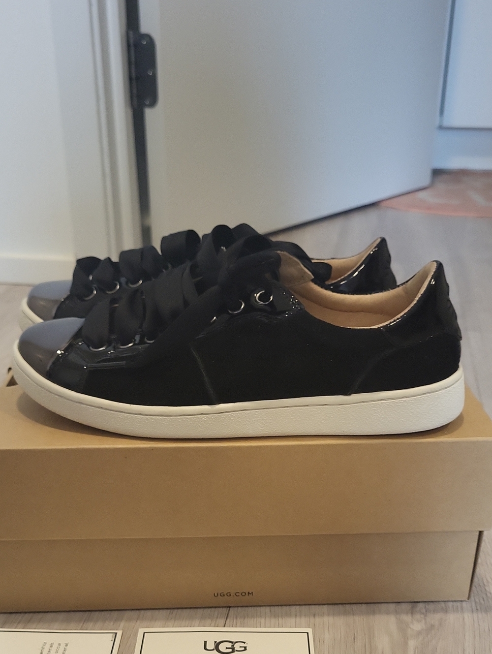 UGG Women's Black Suede & Patent Low-Top Sneakers with Satin Laces